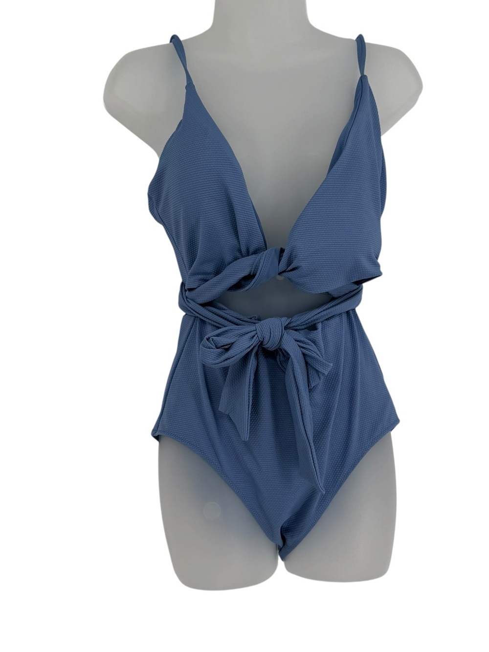 Aerie Women's One-Piece Wrap Swimsuit Blue Size Large /Long Tie Closure NWT